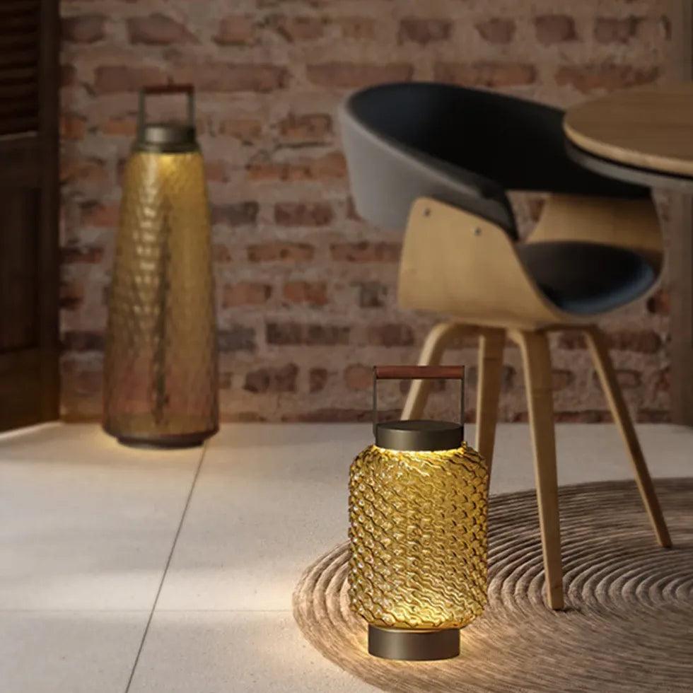 Handle Textured Glass Lantern Outdoor Floor lamps - Clowas