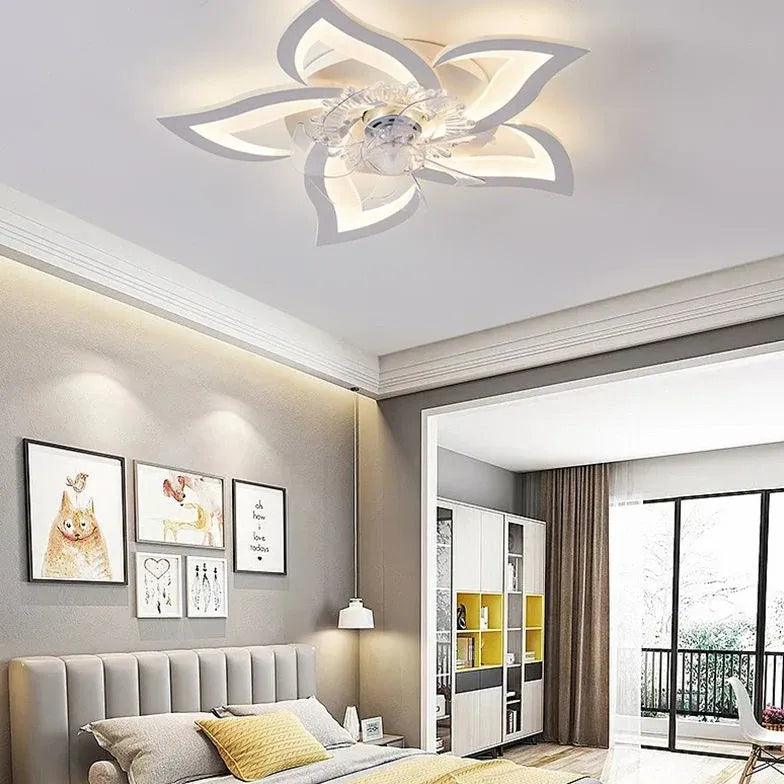 Flower-Shaped White LED Bedroom Ceiling Fan Light - Clowas