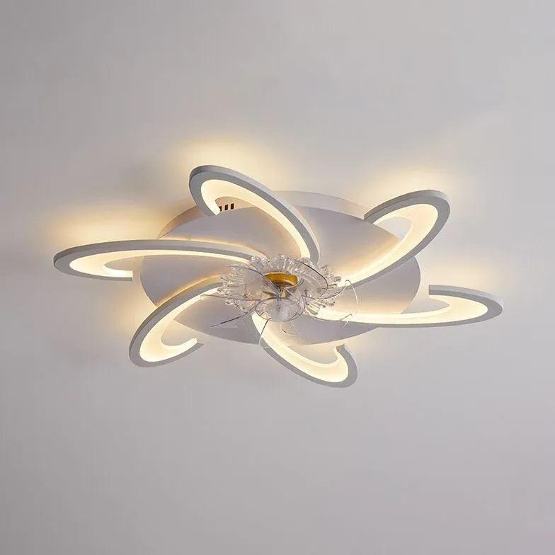 Flower-Shaped White LED Bedroom Ceiling Fan Light - Clowas