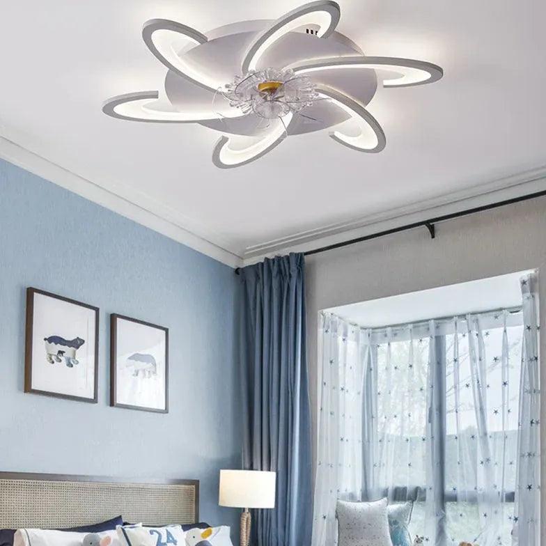 Flower-Shaped White LED Bedroom Ceiling Fan Light - Clowas