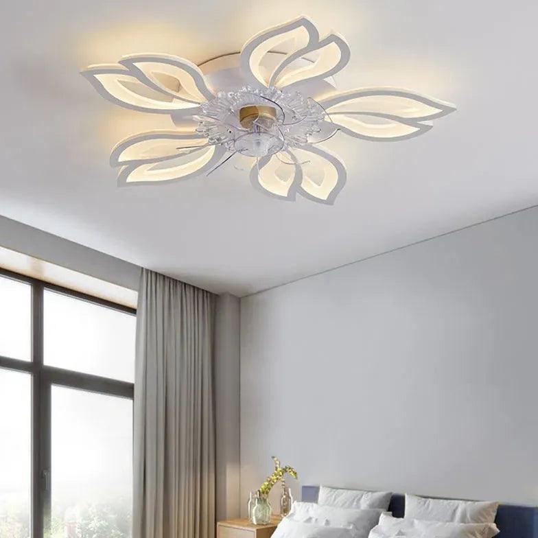 Flower-Shaped White LED Bedroom Ceiling Fan Light - Clowas
