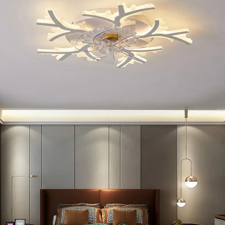 Flower-Shaped White LED Bedroom Ceiling Fan Light - Clowas
