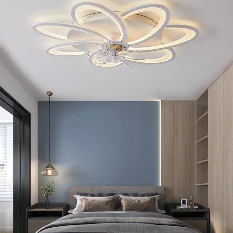Flower-Shaped White LED Bedroom Ceiling Fan Light - Clowas