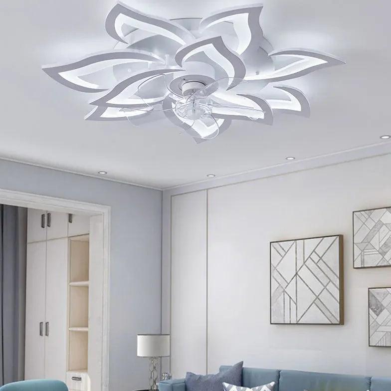 Flower-Shaped White LED Bedroom Ceiling Fan Light - Clowas