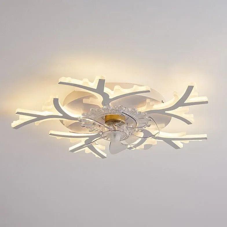 Flower-Shaped White LED Bedroom Ceiling Fan Light - Clowas