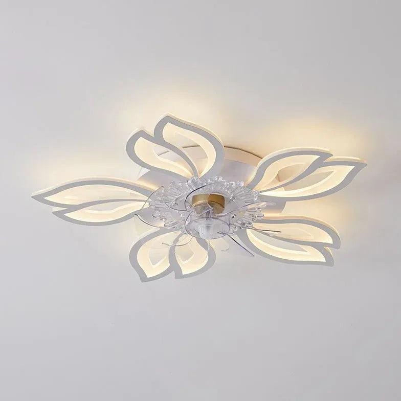 Flower-Shaped White LED Bedroom Ceiling Fan Light - Clowas