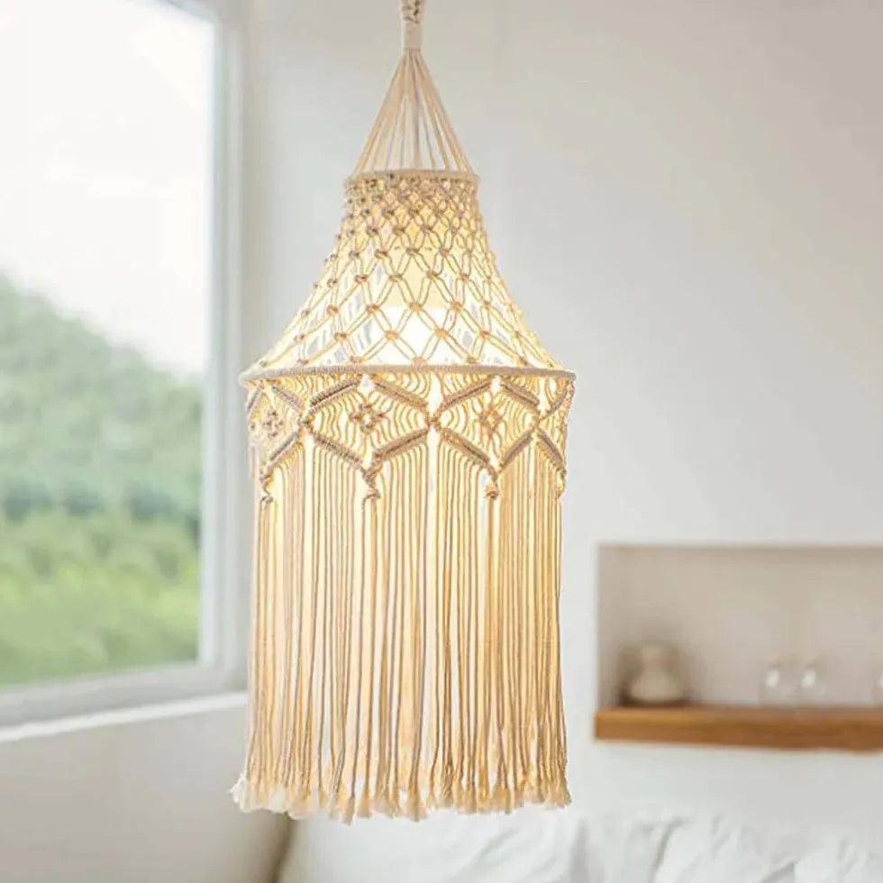 Bohemian Woven Cotton Tassel Wooden Pendant Light