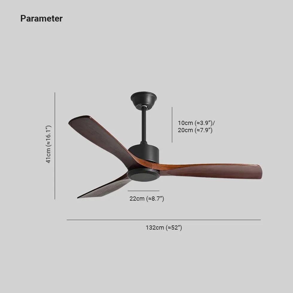 Walnut Wood Blade Black Rod Ceiling Fan Light - Clowas