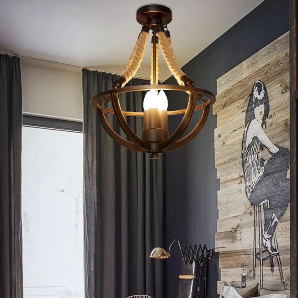 Hemispherical Metal Frame Black Vintage Pendant Light - Clowas