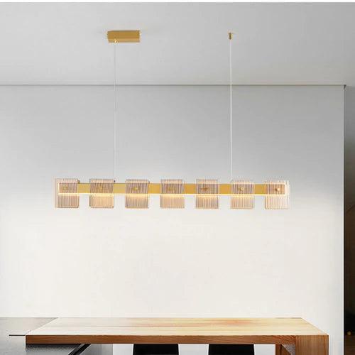 Gold Glass Linear Dining Room Pendant Light - Clowas