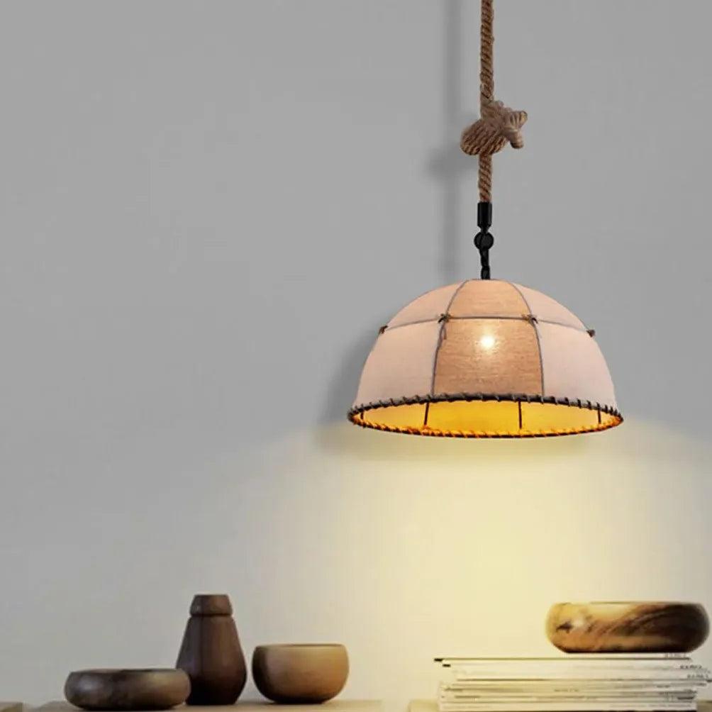 Semi-Circular Fabric Shade Vintage Pendant Light - Clowas