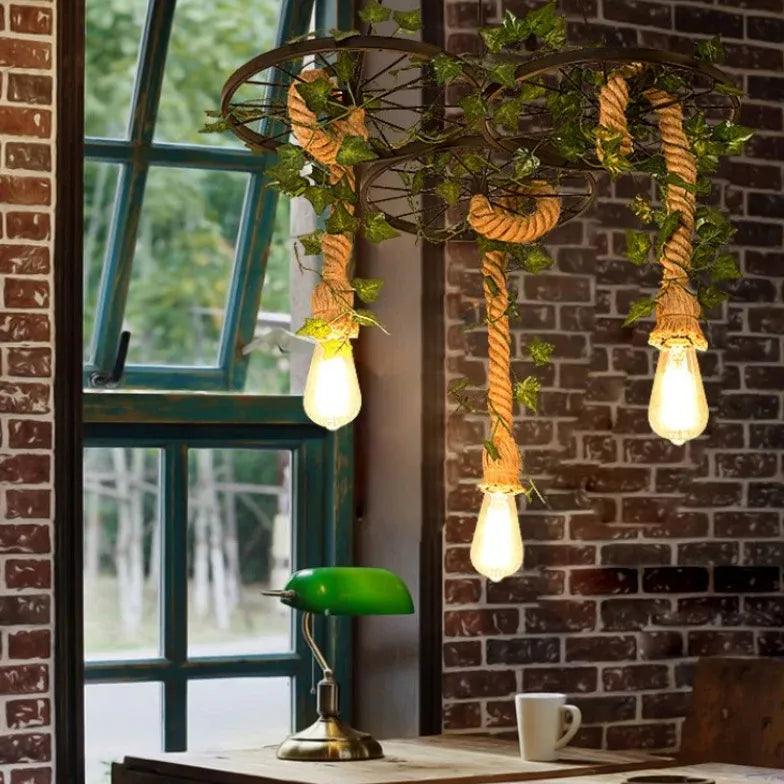 Iron Ring Hemp Rope Black Industrial Chandelier - Clowas