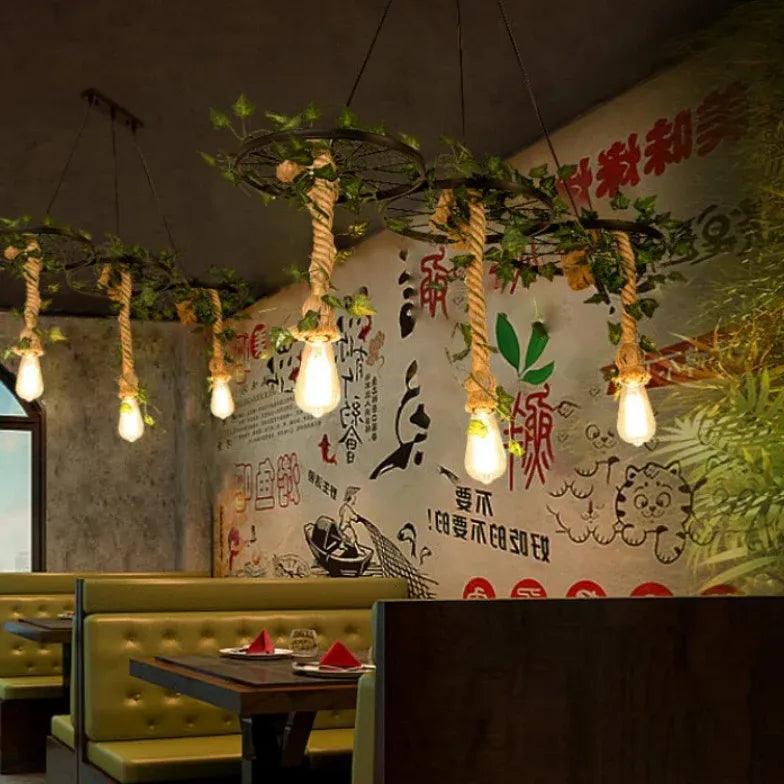 Iron Ring Hemp Rope Black Industrial Chandelier - Clowas