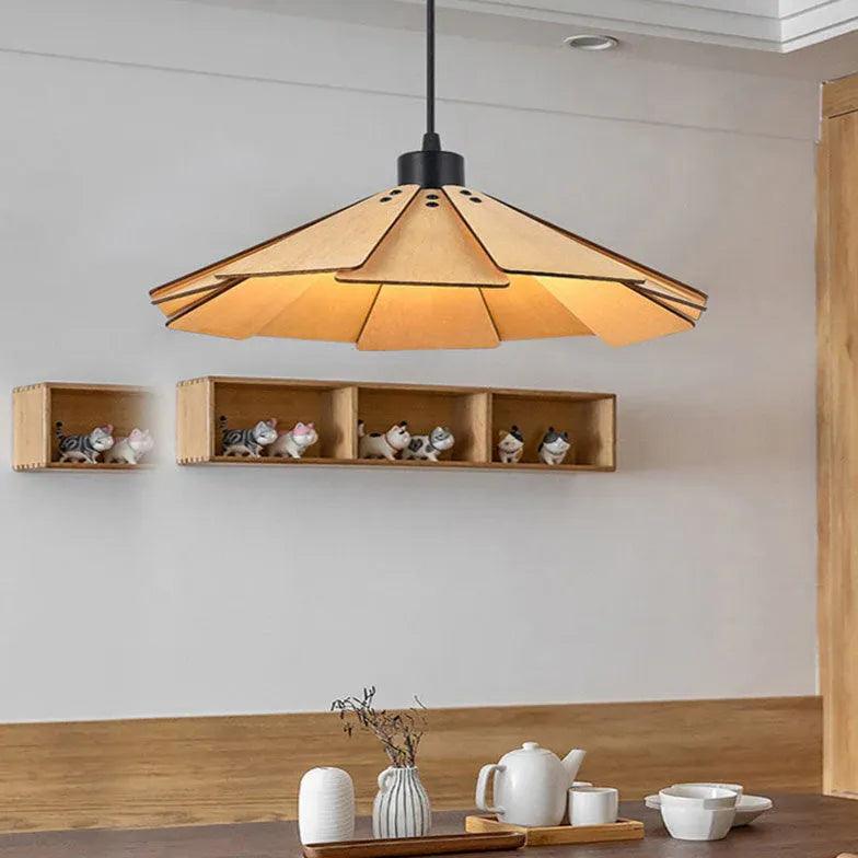 Iron Umbrella Dining Room Wooden Pendant Light - Clowas