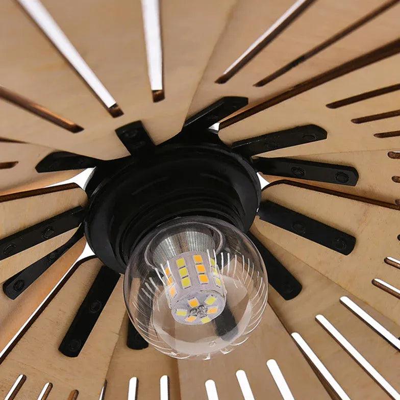 Iron Umbrella Dining Room Wooden Pendant Light - Clowas