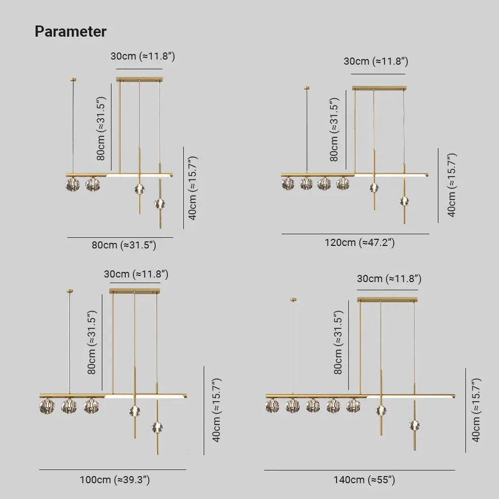 Multi-Head Crystal Linear Modern Pendant Light - Clowas