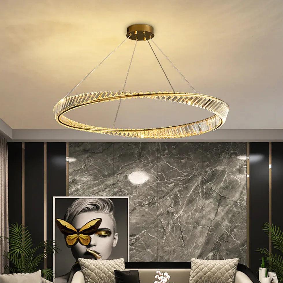 Wavy Round Ring Modern Crystal Pendant Light - Clowas