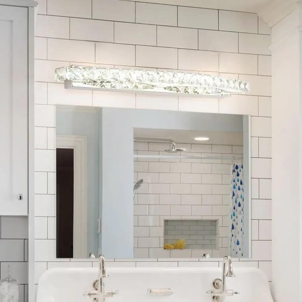 Silver Crystal Linear Bathroom Mirror Lights - Clowas