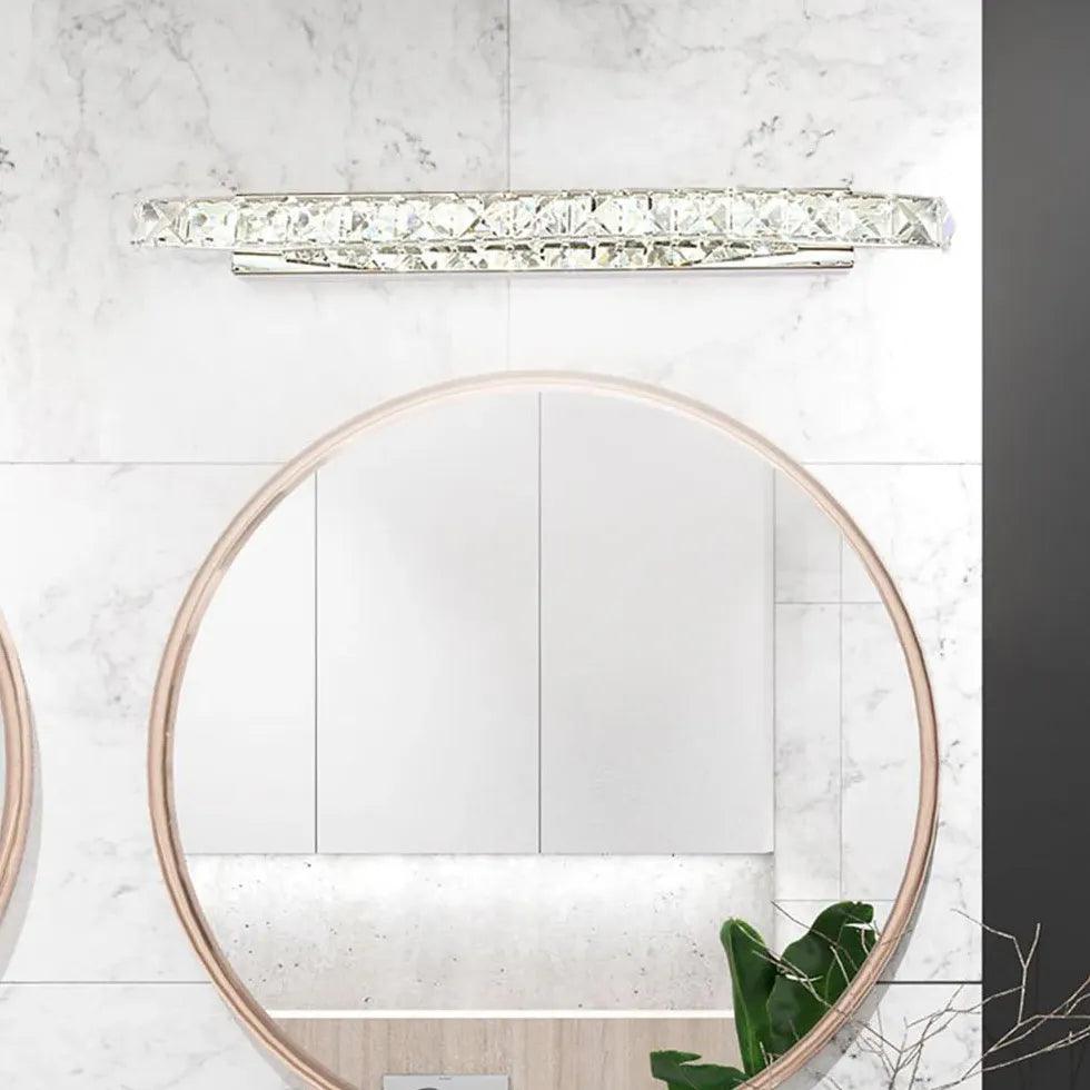 Silver Crystal Linear Bathroom Mirror Lights - Clowas