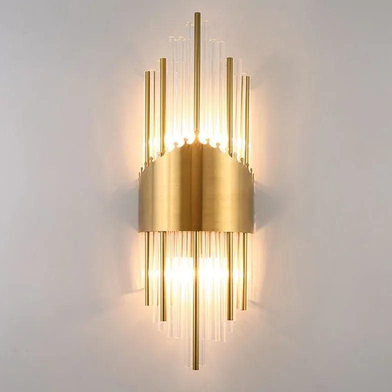 Gold Columnar Crystal Bedroom Wall Lights - Clowas