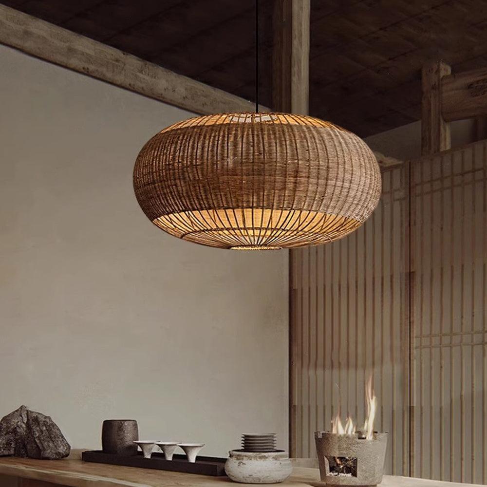 Vintage Handcrafted Oval Rattan Pendant Light for Dining Room