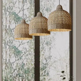 Modern Rattan Pendant Light with Glass for Living Room