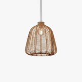 Wabi-Sabi Dark Rattan Pendant Light for Bedroom