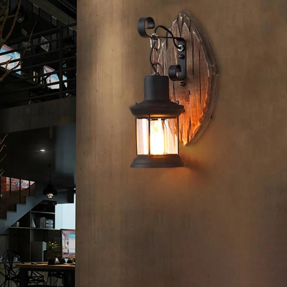 Lantern-Shaped Vintage Wooden Wall Light - Clowas