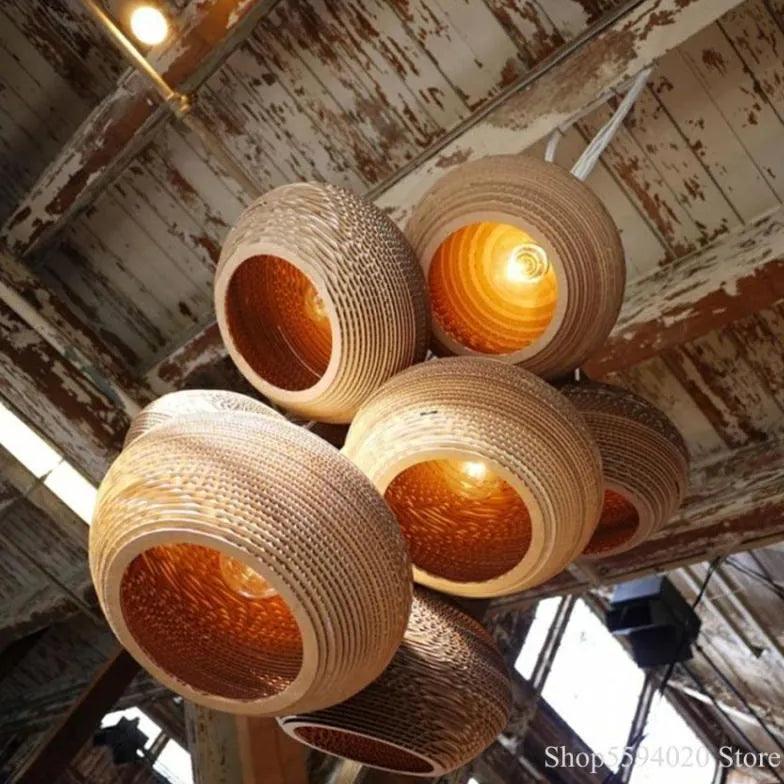 Layered Braided Design Rattan Vintage Pendant Light - Clowas