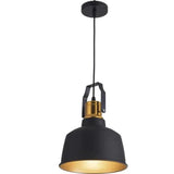 Black & Gold Single Head Industrial Pendant Light - Clowas
