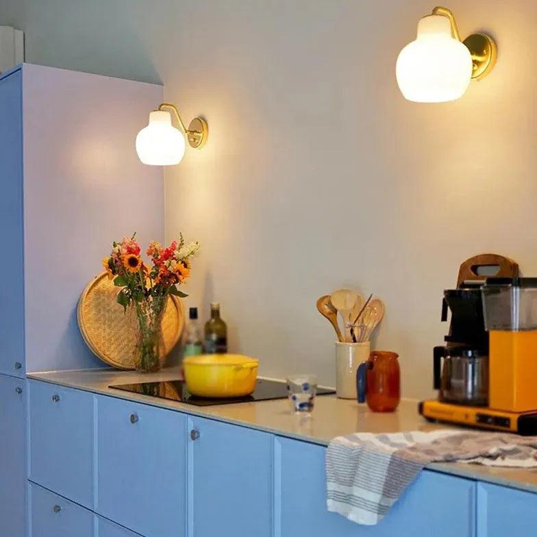 Cream Glass Lily Gold Wall Lights - Clowas