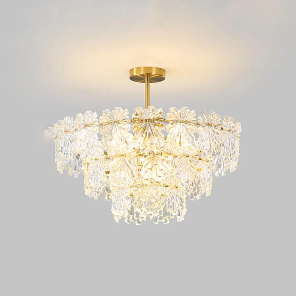 Snowflakes Multilayer Glass Gold Chandelier - Clowas