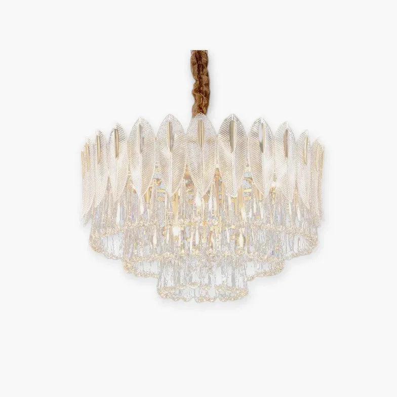 Crystal Leaf Adorned Golden Modern Chandelier - Clowas