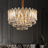 Crystal Leaf Adorned Golden Modern Chandelier - Clowas