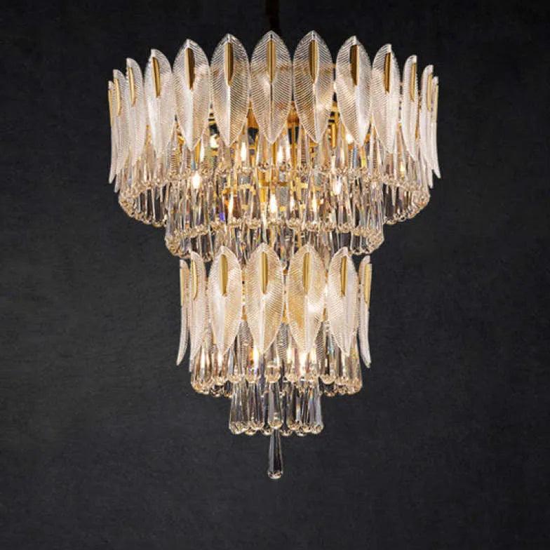 Crystal Leaf Adorned Golden Modern Chandelier - Clowas