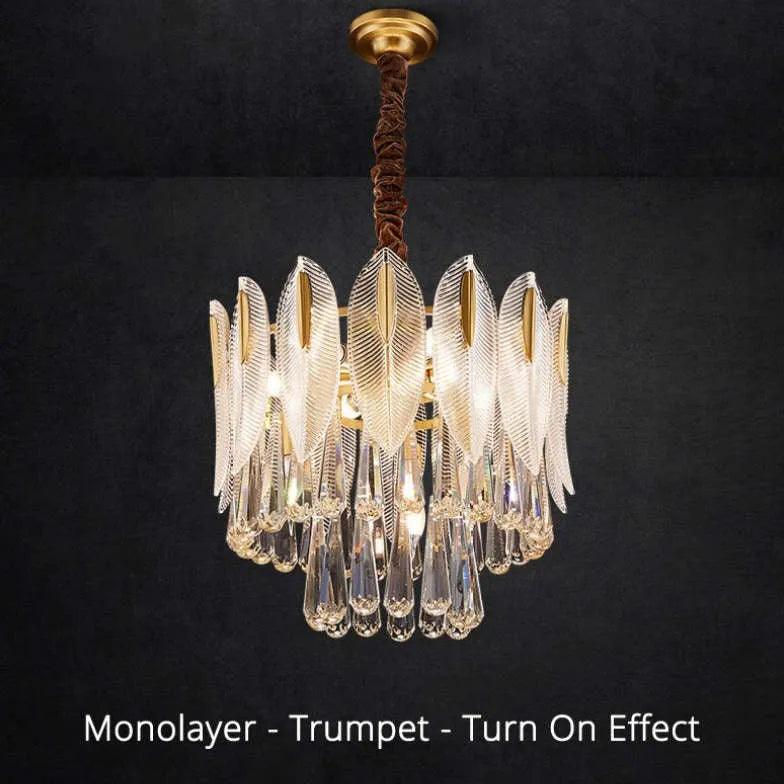 Crystal Leaf Adorned Golden Modern Chandelier - Clowas