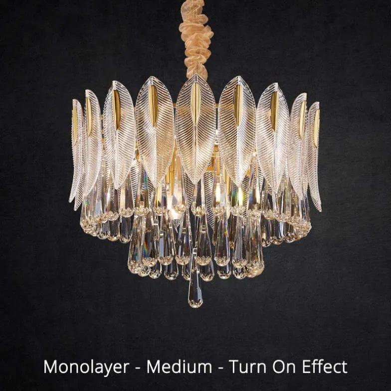 Crystal Leaf Adorned Golden Modern Chandelier - Clowas