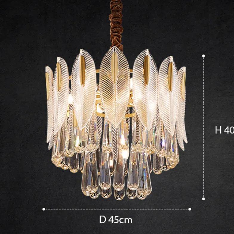 Crystal Leaf Adorned Golden Modern Chandelier - Clowas