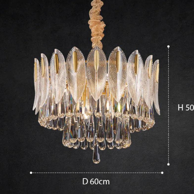 Crystal Leaf Adorned Golden Modern Chandelier - Clowas