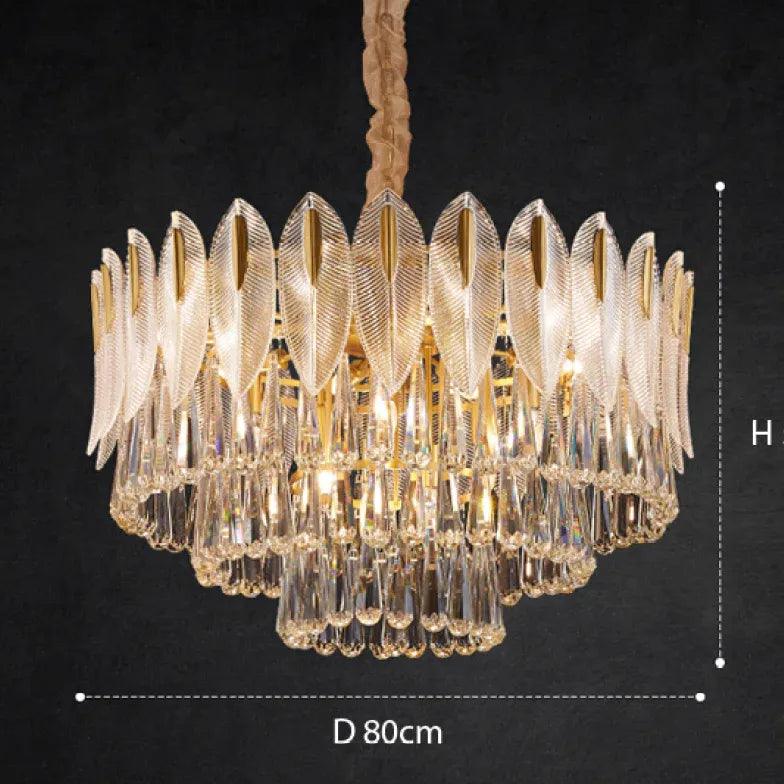 Crystal Leaf Adorned Golden Modern Chandelier - Clowas