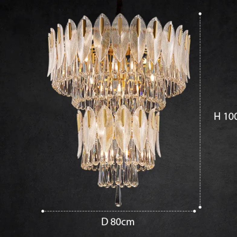 Crystal Leaf Adorned Golden Modern Chandelier - Clowas