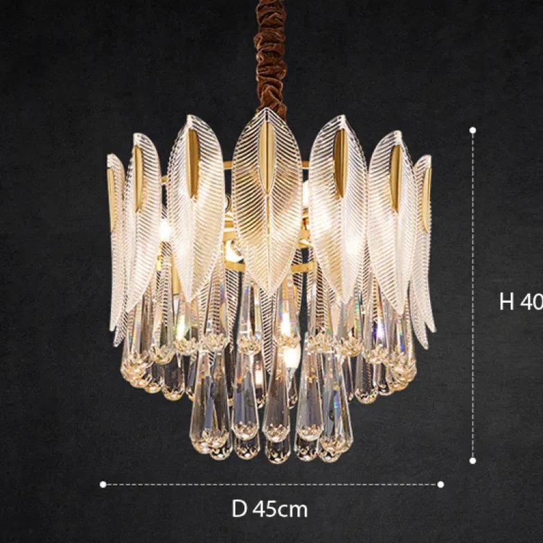 Crystal Leaf Adorned Golden Modern Chandelier - Clowas