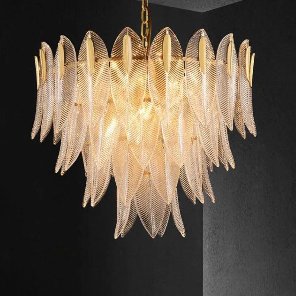Unique Leaf-Shaped Gold Crystal Pendant Light - Clowas