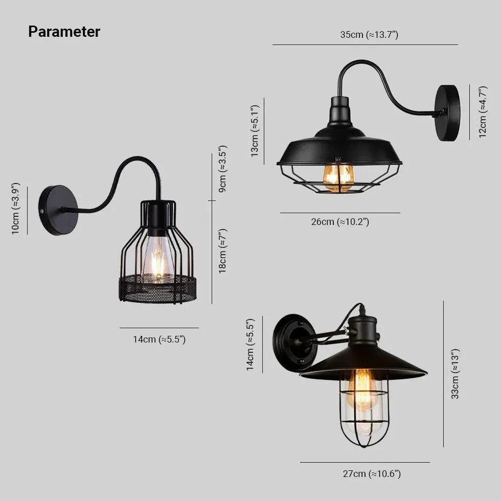 Metal Mesh Industrial Black Wall Lamps - Clowas