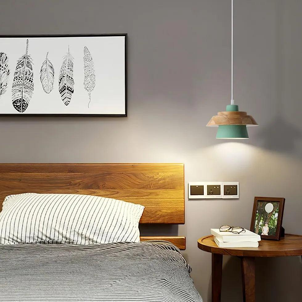 Simple Macaron Wood Pendant Light For Bedroom