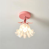 Hallway Flower Semi Flush Ceiling Light Glass with Anti Glare