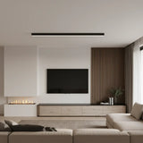 Minimalist Linear Flush Ceiling Light Black Metal for Living Room, Anti-Glare