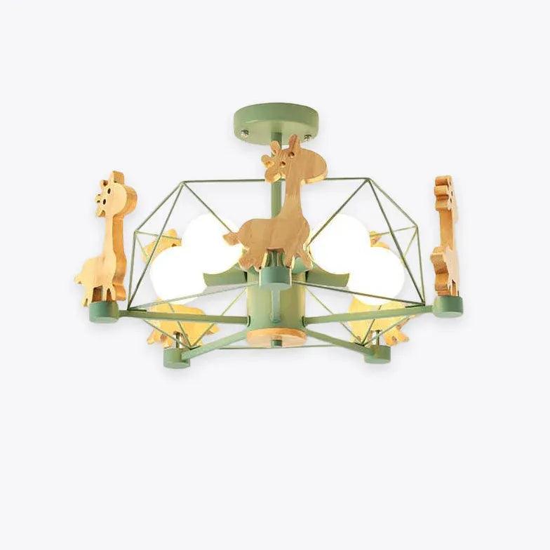 Giraffes Led Semi-flush Light Wood - Clowas