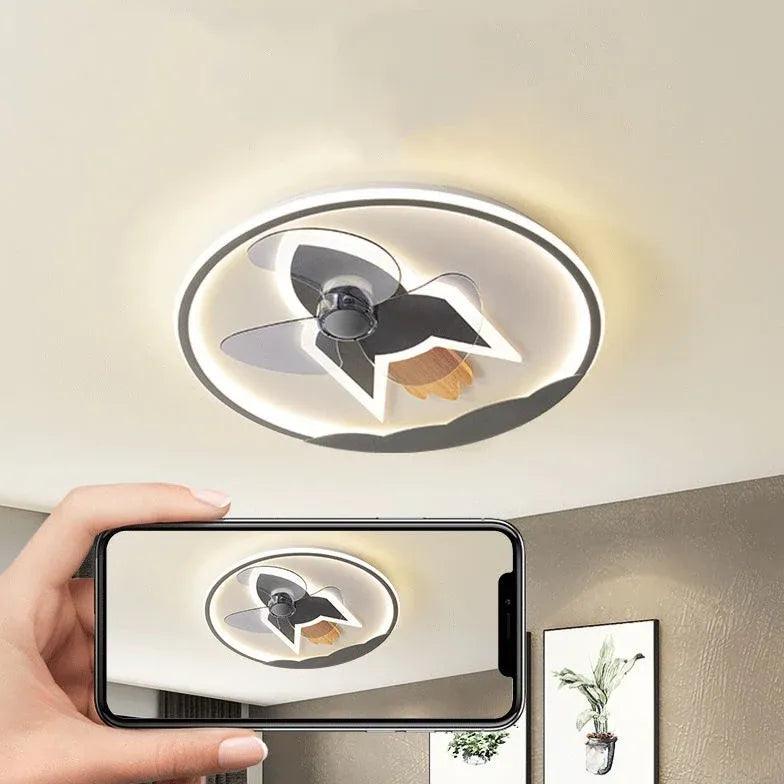 Round Aircraft Modern Ceiling Fan With Light - Clowas