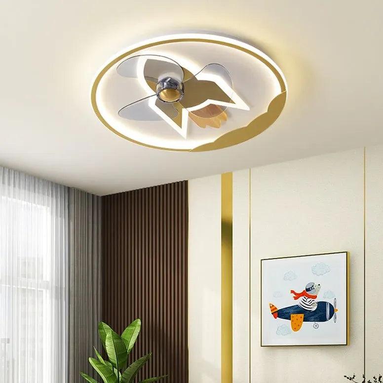 Round Aircraft Modern Ceiling Fan With Light - Clowas